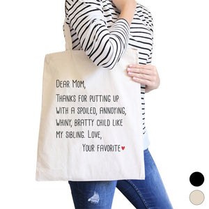 Dear Mom Heavy Cotton Canvas Bag Popular Graphic Designed Tote