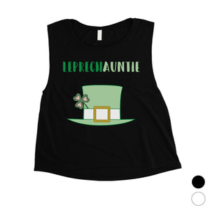 Leprechauntie Aunt Gift Womens Cute Crop Tank Top St Paddy's Day