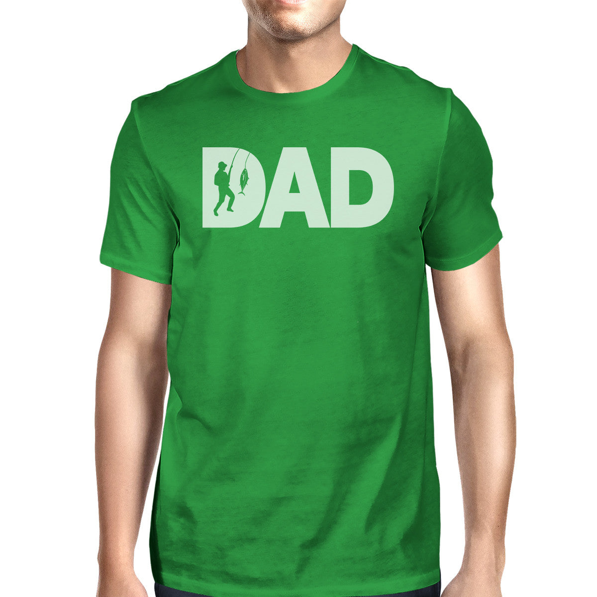 Dad Fish Mens Green Graphic Design Tee Unique Fishing Dad T Shirt