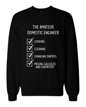 Domestic Engineer Funny Graphic Design Printed Black Sweatshirt - 365INLOVE