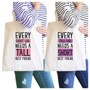 Tall Short Friend BFF Matching Canvas Bags For Teen Girls Gifts
