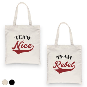 Team Nice Team Rebel BFF Matching Canvas Bags For Christmas Gift