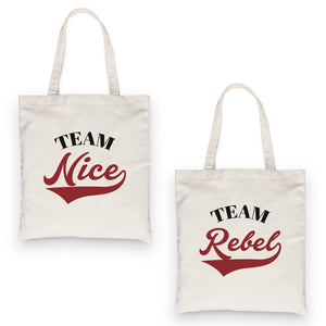 Team Nice Team Rebel BFF Matching Canvas Bags For Christmas Gift