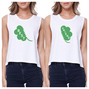 Best Friend Clover Womens White Crop Tee Cute BFF Shirt St Patricks - 365INLOVE