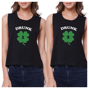 Drunk1 Drunk2 Womens Black Crop Top BFF Marching Shirts St Patricks - 365INLOVE