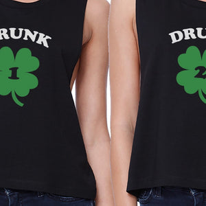 Drunk1 Drunk2 Womens Black Crop Top BFF Marching Shirts St Patricks - 365INLOVE