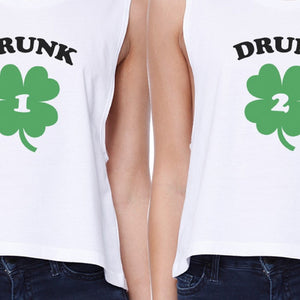 Drunk1 Drunk2 Women White Crop Tee Cute Best Friend Top St Patricks - 365INLOVE