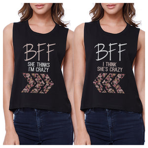 BFF Floral Crazy BFF Matching Crop Top Womens Graphic Cropped Tanks