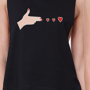 Gun Hands With Hearts BFF Matching Black Crop Tops