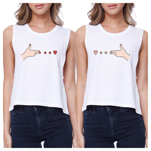 Gun Hands With Hearts BFF Matching White Crop Tops