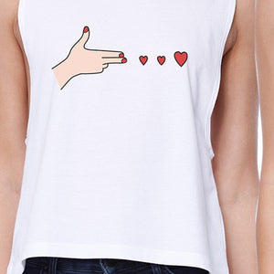 Gun Hands With Hearts BFF Matching White Crop Tops