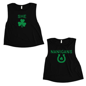 Shenanigans Funny St Patrick's Day Matching Crop Tank Tops BFF Gift