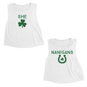 Shenanigans Funny St Patrick's Day Matching Crop Tank Tops BFF Gift