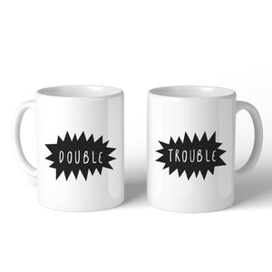 Double Trouble BFF Matching White Mugs