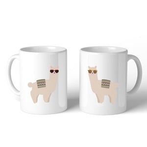 Llamas With Sunglasses BFF Matching White Mugs