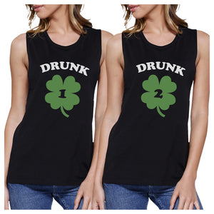 Drunk1 Drunk2 Womens Black Muscle Tee Cute Marching Top St Patricks - 365INLOVE