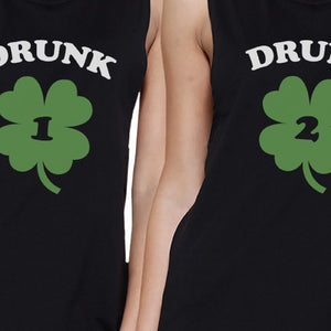 Drunk1 Drunk2 Womens Black Muscle Tee Cute Marching Top St Patricks - 365INLOVE