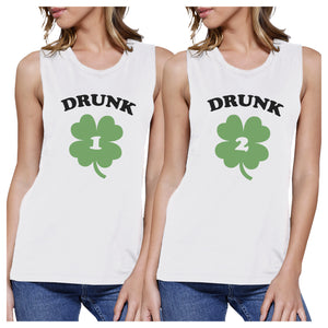 Drunk1 Drunk2 Womens White Muscle Top Marching T Shirt Patricks Day - 365INLOVE