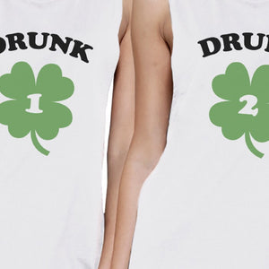 Drunk1 Drunk2 Womens White Muscle Top Marching T Shirt Patricks Day - 365INLOVE