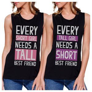 Tall Short Friend BFF Matching Tank Tops Womens Cute Graphic Tanks