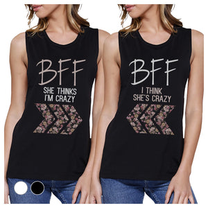 BFF Floral Crazy BFF Matching Tank Tops Womens Sleeveless T-Shirt