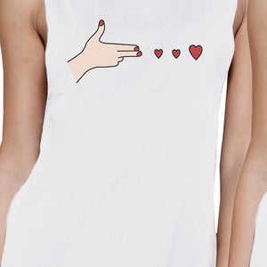 Gun Hands With Hearts BFF Matching White Muscle Tops