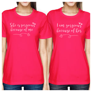 She Is Gorgeous Hot Pink Mom Daughter Cute Matching T-Shirts Cotton - 365INLOVE