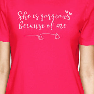 She Is Gorgeous Hot Pink Mom Daughter Cute Matching T-Shirts Cotton - 365INLOVE