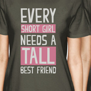 Tall Short Friend BFF Matching Shirts Womens Cool Grey Cotton Tee