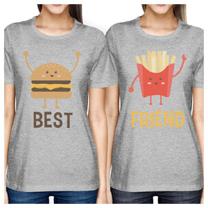 Hamburger And Fries BFF Matching Shirts Womens Grey Round Neck Tee