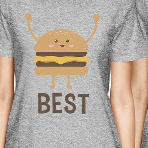 Hamburger And Fries BFF Matching Shirts Womens Grey Round Neck Tee