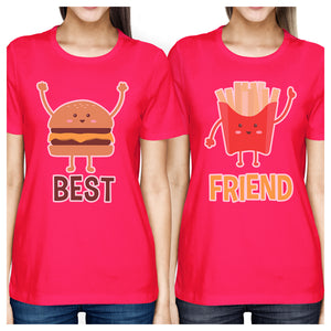 Hamburger And Fries BFF Matching Shirts Womens Hot Pink Round Neck