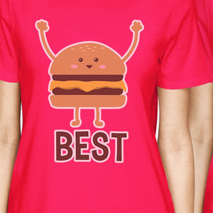 Hamburger And Fries BFF Matching Shirts Womens Hot Pink Round Neck