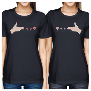 Gun Hands With Hearts BFF Matching Navy Shirts