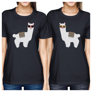 Llamas With Sunglasses BFF Matching Navy Shirts