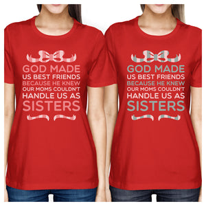 God Made Us BFF Matching Shirts Womens Red Short Sleeve Graphic Tee