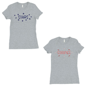Stars And Stripes BFF Matching Shirts Womens Grey Surprise Gift