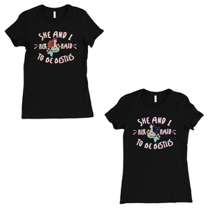 Mermaid To Be Besties BFF Matching Shirts Womens Black T-Shirt