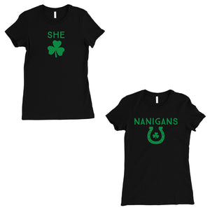 Shenanigans BFF Matching Shirts Womens Black St Paddy's Day Outfit