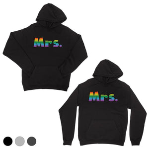 LGBT Mrs. Mrs. Rainbow Black Matching Couple Hoodies