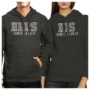 Hers And His Since Custom Matching Couple Dark Grey Hoodie