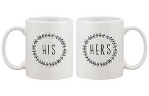 his and hers wreath stamp matching coffee mugs