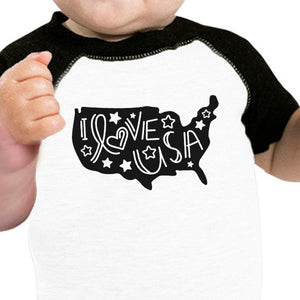 I Love USA Baby Black And White BaseBall Shirt