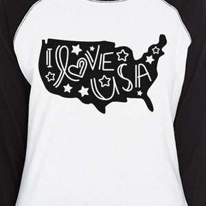 I Love USA Map Womens Cute Lettering Baseball Tee For 4th Of July - 365INLOVE