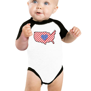 USA Map American Flag Baby Black And White BaseBall Shirt