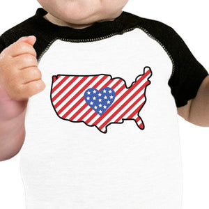USA Map American Flag Baby Black And White BaseBall Shirt