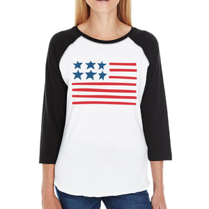 Cute USA Flag Womens 3/4 Sleeve Raglan Shirt For Independence Day - 365INLOVE
