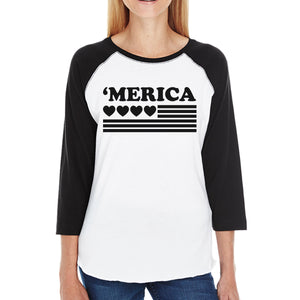'Merica With Heart Womens Cotton Cute Raglan Tee For 4th Of July - 365INLOVE