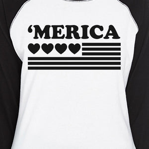 'Merica With Heart Womens Cotton Cute Raglan Tee For 4th Of July - 365INLOVE