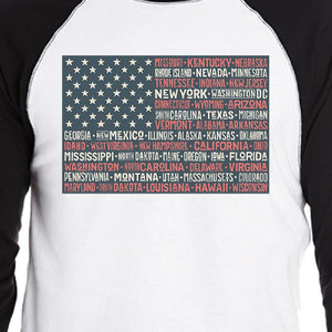 50 States Us Flag Mens Black Graphic Raglan Tee Cotton Round Neck - 365INLOVE